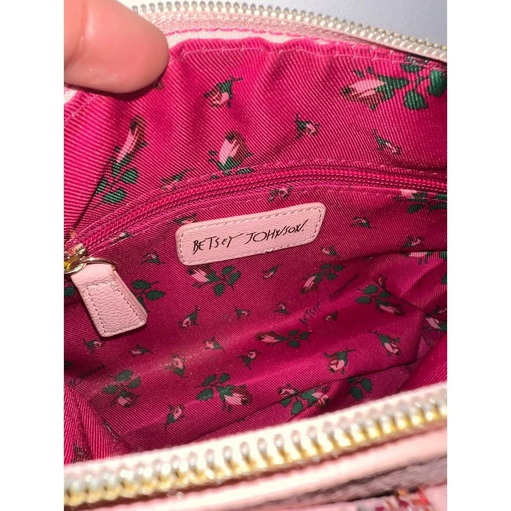 RARE Betsey Johnson Coquette Pink Sequins Bow Crossbody Bag Gold Heart Bag Charm